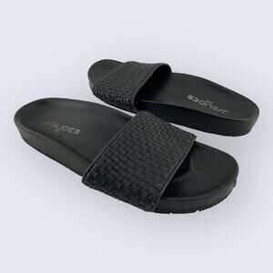 J/Slides Naomie Black Woven Leather Contoured Arch Support Slide Sandal 8